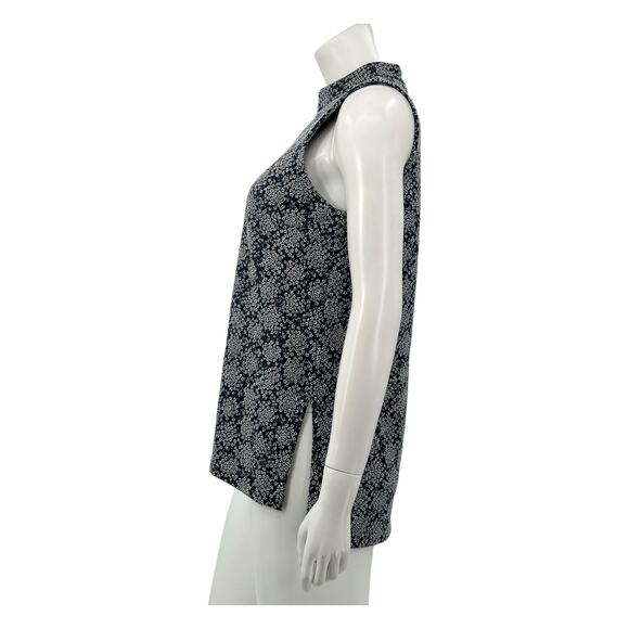 Michael Kors Top Womens Medium Navy Sleeveless Mock Neck Textured Office Preppy - Picture 4 of 10
